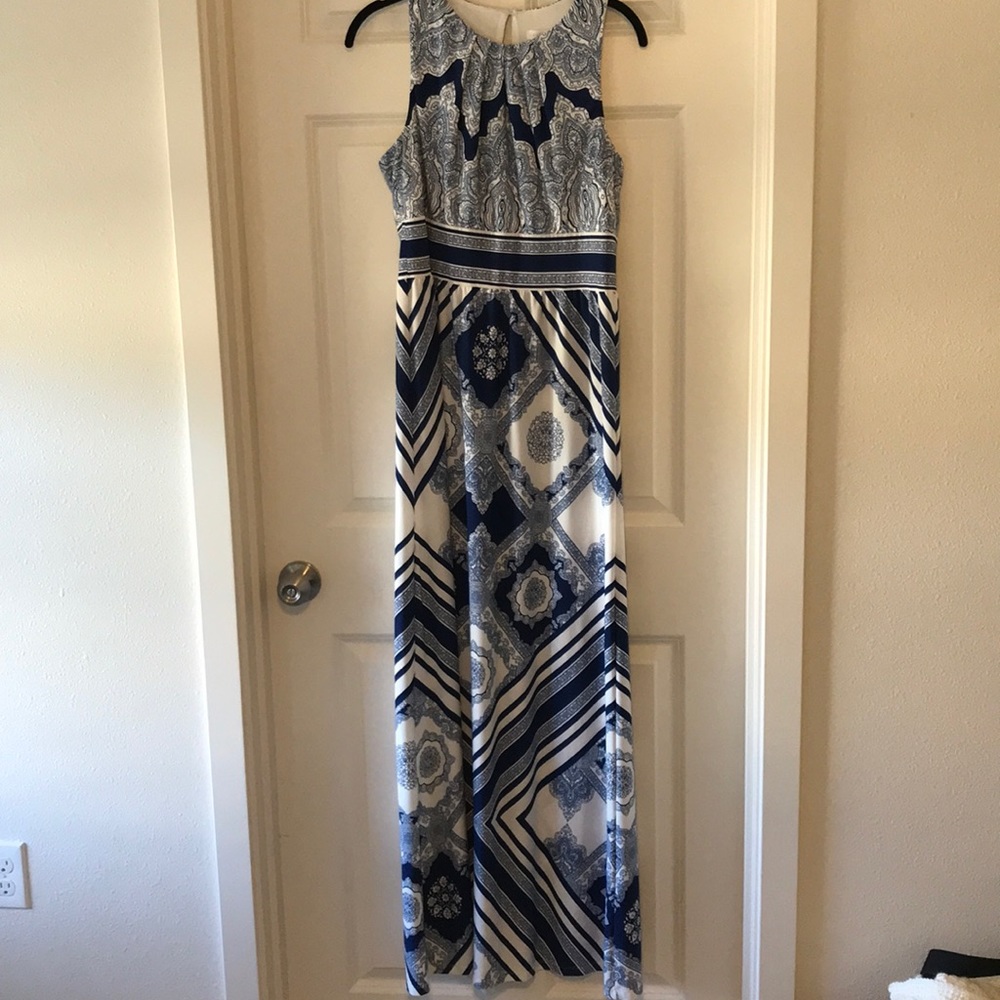 Blue and white maxi dress